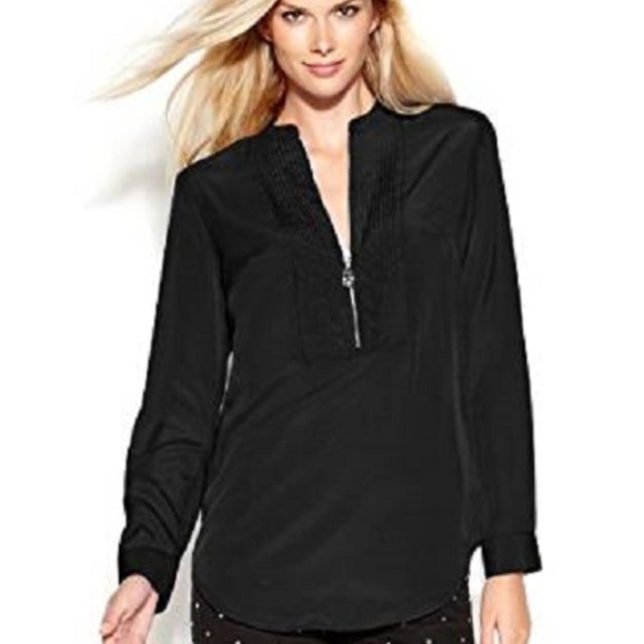 MICHAEL Michael Kors Tops - MICHAEL KORS Black Zipper Front Tuxedo Shirt